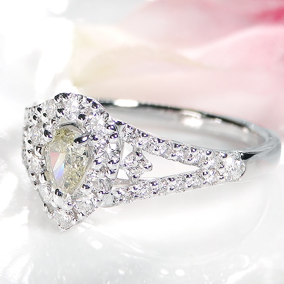 ダイヤモンド Pt950 ペアシェイプ 一粒 ダイヤ リング 指輪 プラチナ Pt950 ペアシェイプイエローダイヤモンドリング