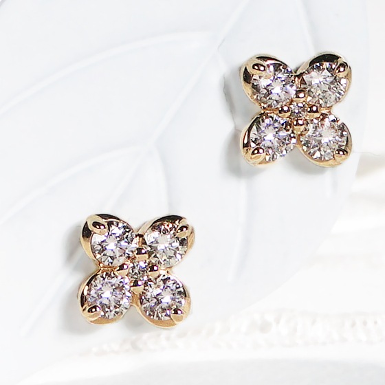 K10YG/PG　クローバー ダイヤモンド ピアス　【0.32ctUP】