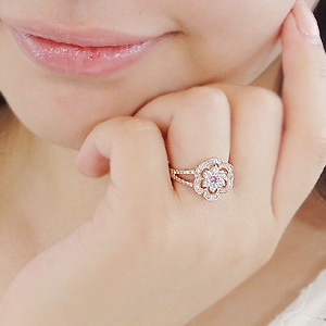 りんりん様美品　花デザイン k18wg サファイアリング　 ピンク　ダイヤモンド K18PGピンクサファイア/ダイヤモンドリング | ポンテヴェキオ