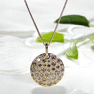 K18YG【1.0ct】ブラウンダイヤモンド ディスクパヴェネックレス