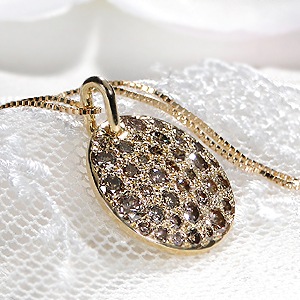 K18YG【1.0ct】ブラウンダイヤモンド ディスクパヴェネックレス