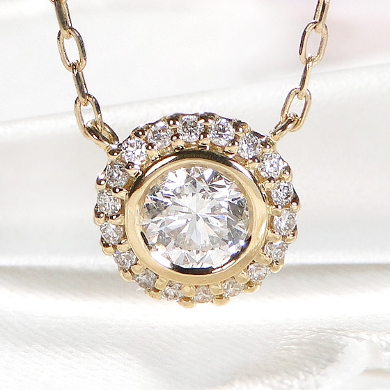 Pt950/K18YG 中石 0.3カラット ダイヤモンド 取り巻き ネックレス【0.39ct】