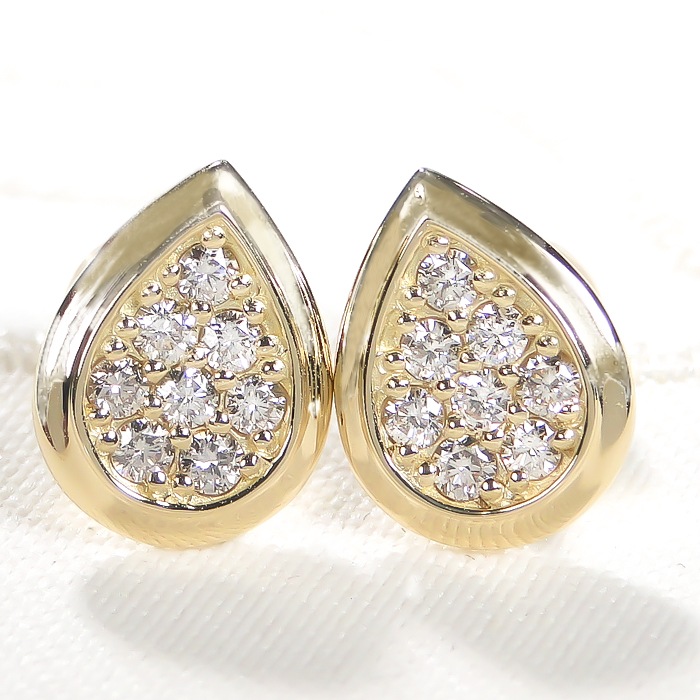 Pt900/K18YG【0.32ct】ティアドロップ パヴェ ダイヤモンド ピアス　CSP00071