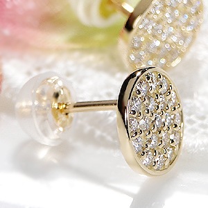 K18YG【0.40ct】サークル モチーフ ダイヤモンド パヴェ ピアス