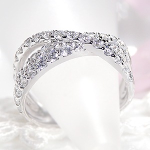 pt950 ハート＆キューピッド ダイヤモンド クロスライン リング【1.0ct】鑑別カード・専用スコープ付