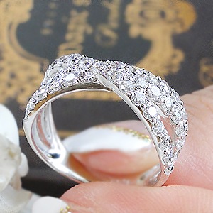 pt950 ハート＆キューピッド ダイヤモンド クロスライン リング【1.0ct】鑑別カード・専用スコープ付