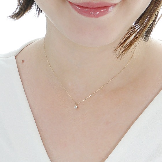 K10WG/YG【0.17ct】天然ダイヤモンド ネックレス 一粒石 大粒天然ダイヤのジュエリーギフト