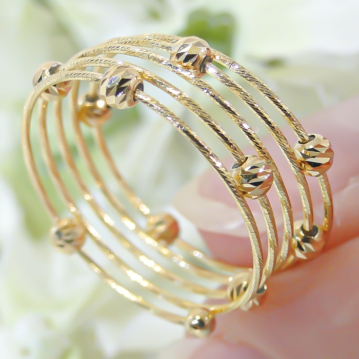 K18YG 5連 ワイヤー ミラーボールフリーリング