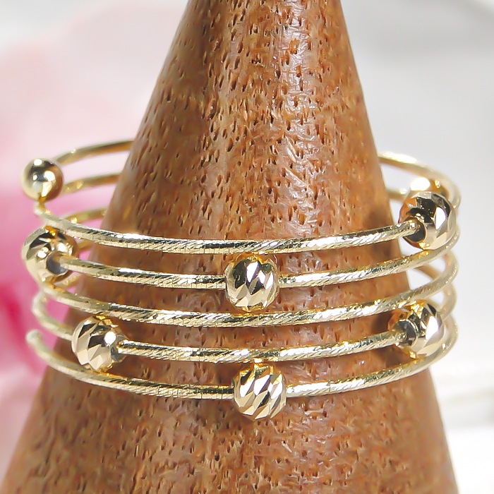 K18YG 5連 ワイヤー ミラーボールフリーリング