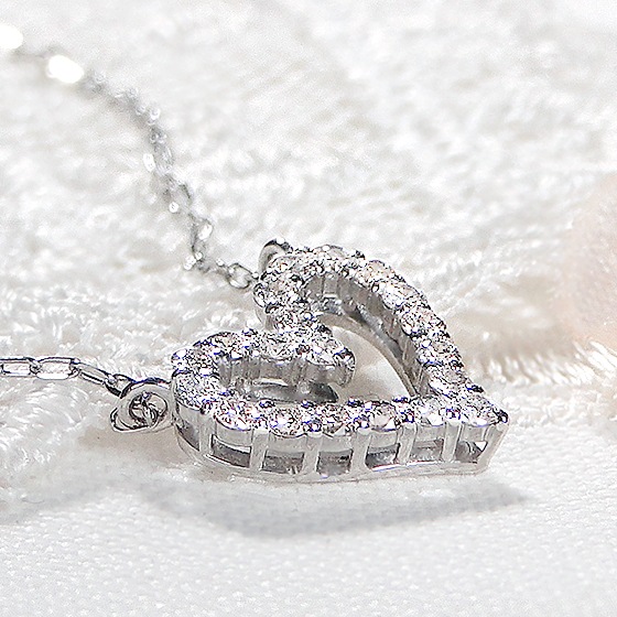 Pt900/K18YG【0.2ct】ダイヤモンド ハート ネックレス ペンダント
