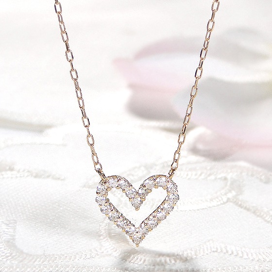 Pt900/K18YG【0.2ct】ダイヤモンド ハート ネックレス ペンダント