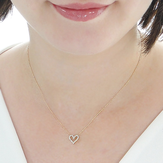 Pt900/K18YG【0.2ct】ダイヤモンド ハート ネックレス ペンダント