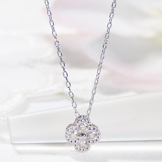 Pt950/K18YG【0.12ct】クローバーダイヤモンド ネックレス ジュエリーギフト