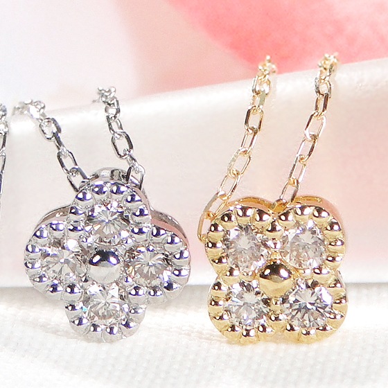 Pt950/K18YG【0.12ct】クローバーダイヤモンド ネックレス ジュエリーギフト