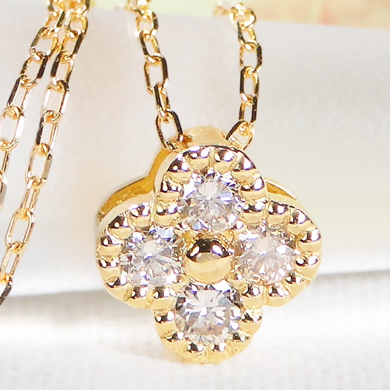 Pt950/K18YG【0.12ct】クローバーダイヤモンド ネックレス ジュエリーギフト