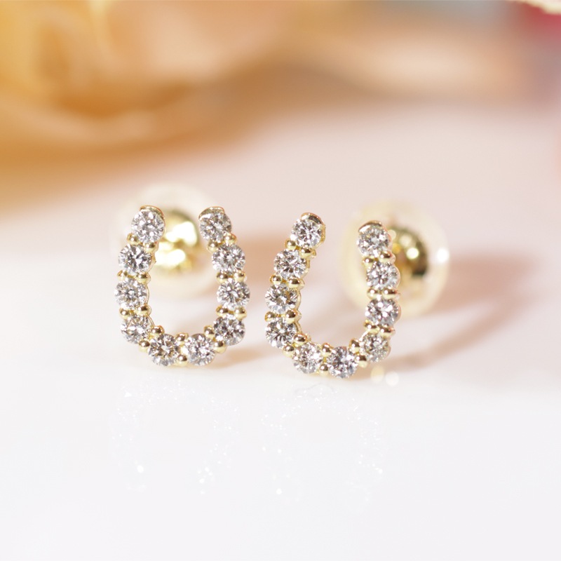 Pt900/K18YG【0.10ct】ダイヤモンド 馬蹄 ピアス
