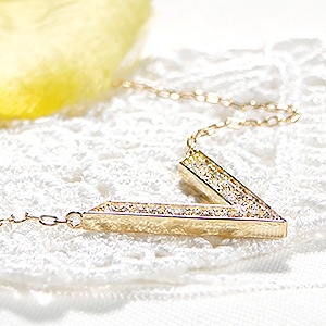 K18YG ハートアンドキューピッド ダイヤモンド　Ｖ字 ネックレス リバーシブルタイプ【0.5ct】鑑別カード・スコープ付