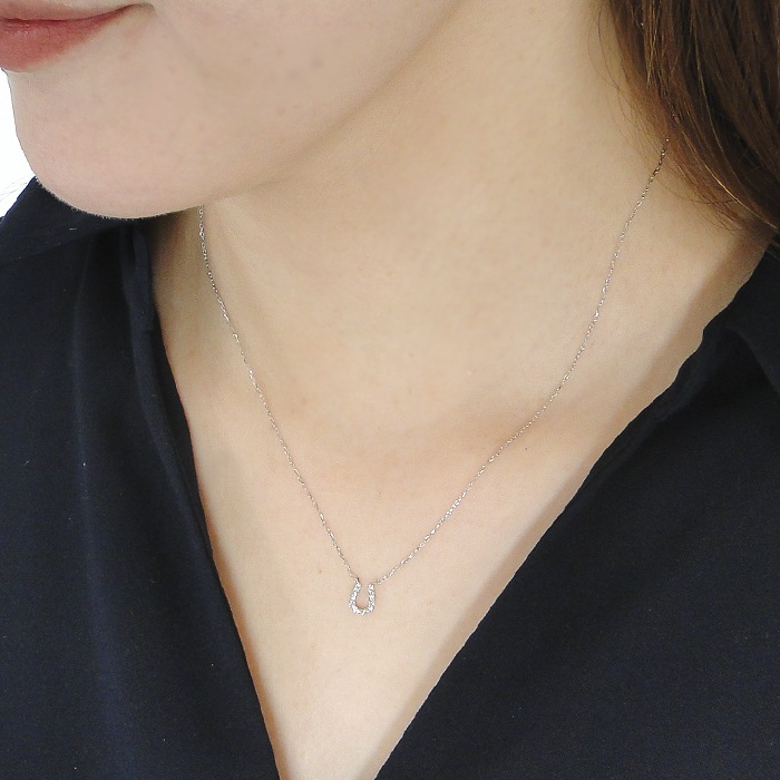 Pt900/K18YG 0.10ct ダイヤモンド 馬蹄 ネックレス【0.10ct 】