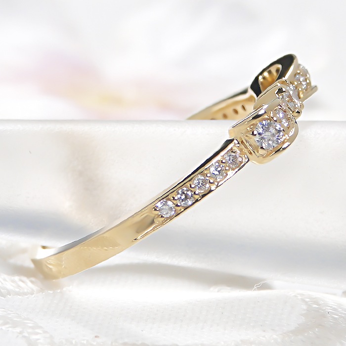 K18YG ダイヤモンド ハッピー リボン リング【0.2ct】