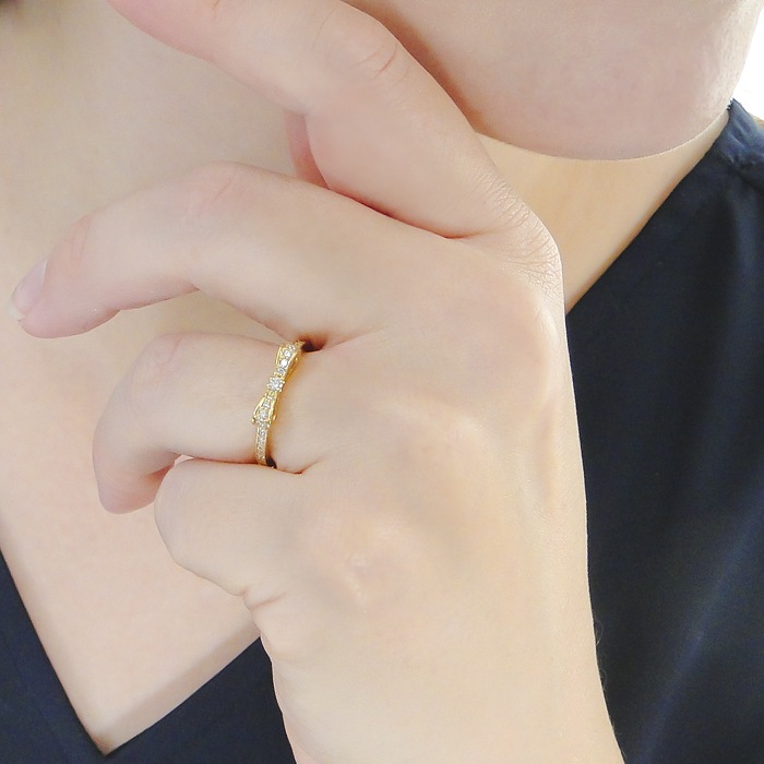 K18YG ダイヤモンド ハッピー リボン リング【0.2ct】