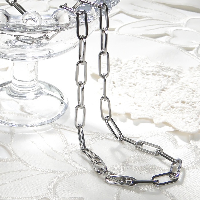 Pt850 ペーパークリップチェーンネックレス 幅4.4ミリ 中空　CSN00245