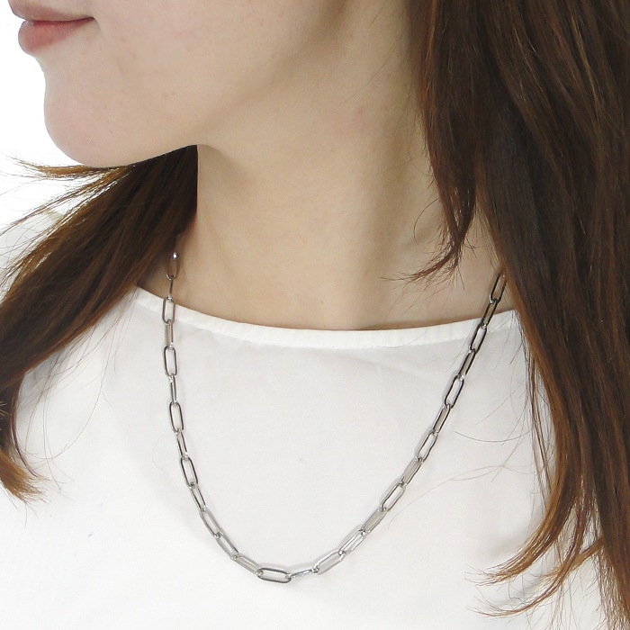Pt850 ペーパークリップチェーンネックレス 幅4.4ミリ 中空　CSN00245