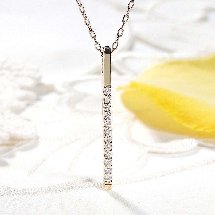 K18YG【0.15ct】ダイヤモンド ライン ネックレス【全長60cm】