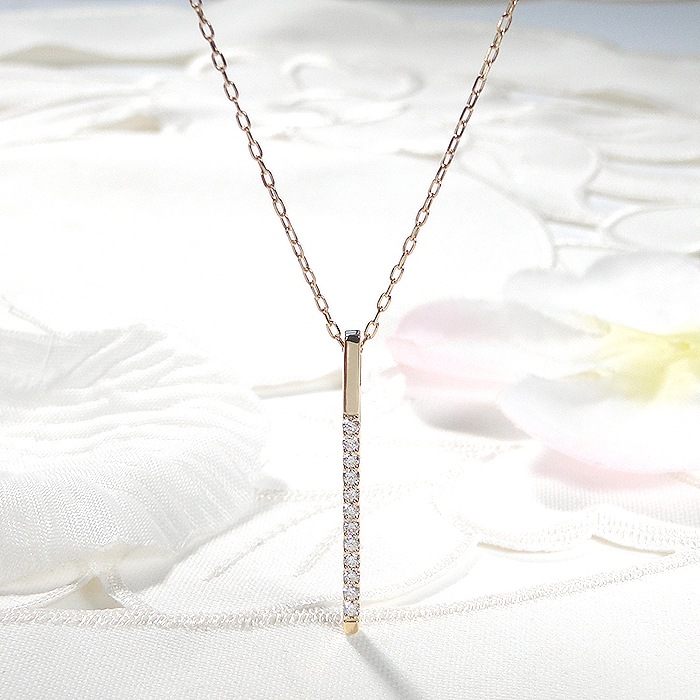 K18YG【0.15ct】ダイヤモンド ライン ネックレス【全長60cm】