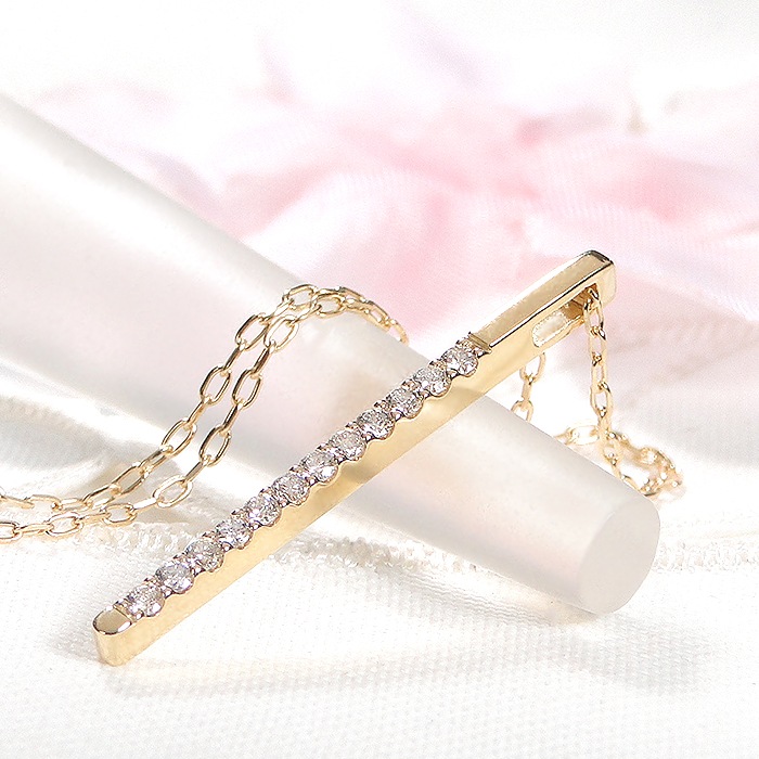 K18YG【0.15ct】ダイヤモンド ライン ネックレス【全長60cm】