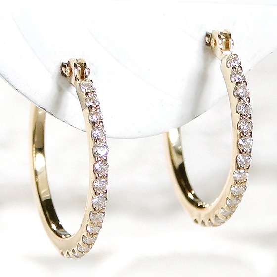 K18YG/WG【0.16ct】ダイヤモンド フープ ピアス