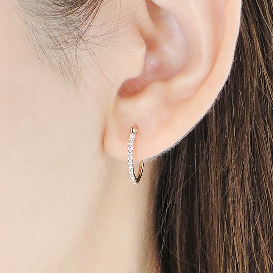 K18YG/WG【0.16ct】ダイヤモンド フープ ピアス