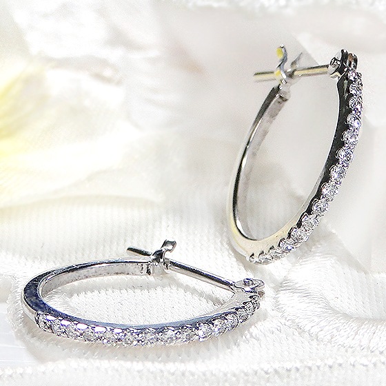 K18YG/WG【0.16ct】ダイヤモンド フープ ピアス