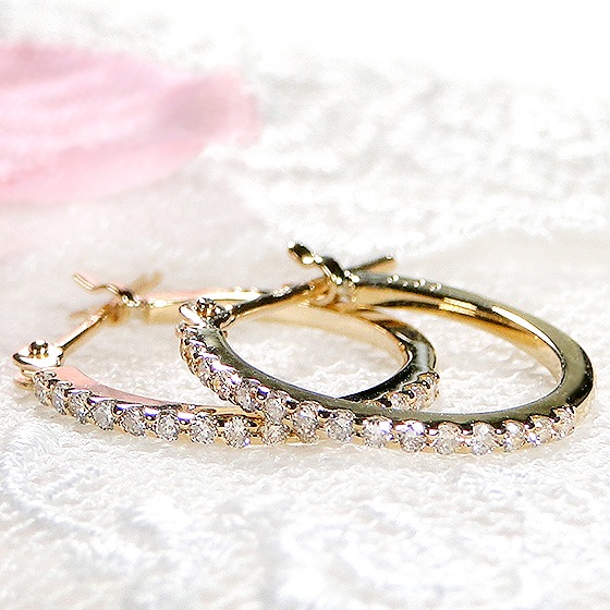 K18YG/WG【0.16ct】ダイヤモンド フープ ピアス