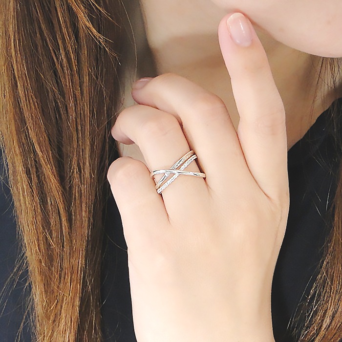 Pt950 ダイヤモンド クロス リング 【0.24ct】CSR0419