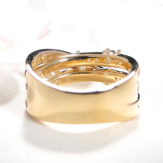 K18YG ハート＆キューピッド ダイヤモンド リング 【0.98ct】鑑別カード・スコープ付
