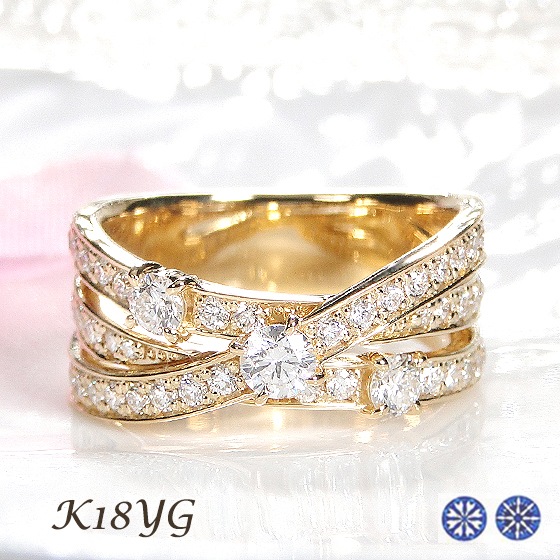 K18YG ハート＆キューピッド ダイヤモンド リング 【0.98ct】鑑別カード・スコープ付