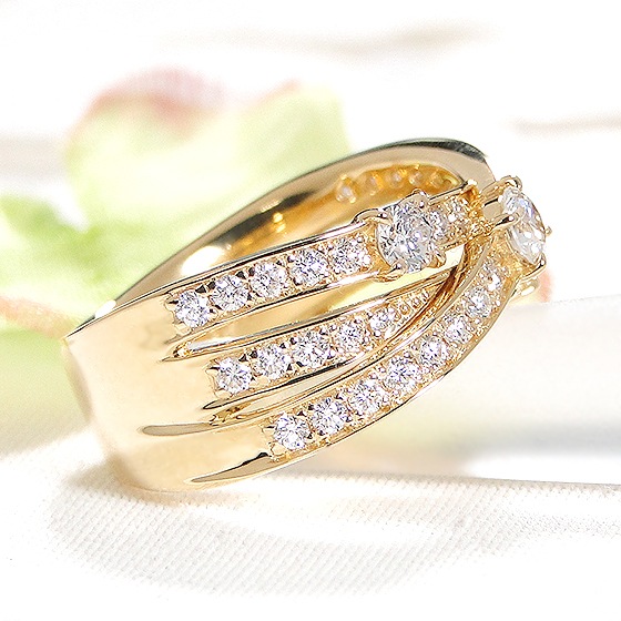 K18YG ハート＆キューピッド ダイヤモンド リング 【0.98ct】鑑別カード・スコープ付