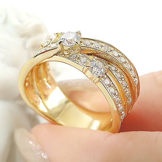 K18YG ハート＆キューピッド ダイヤモンド リング 【0.98ct】鑑別カード・スコープ付