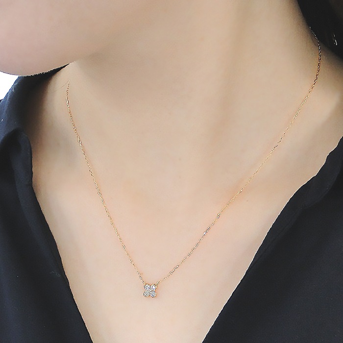 【K10/K18】 YG/PG【0.165ct】クローバーモチーフ ネックレス