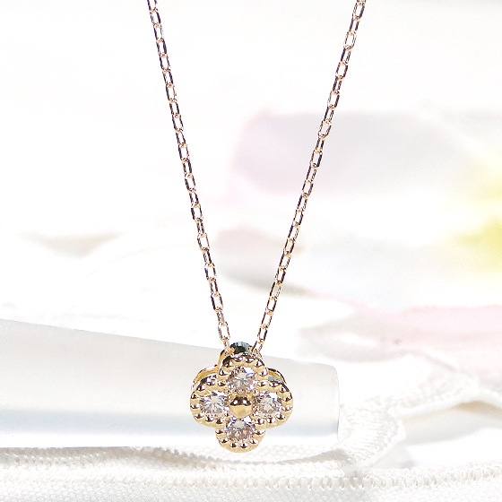 【Pt950/K18YG/PG】【0.12ct】クローバー ネックレス ダイヤモンド