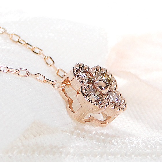 【Pt950/K18YG/PG】【0.12ct】クローバー ネックレス ダイヤモンド