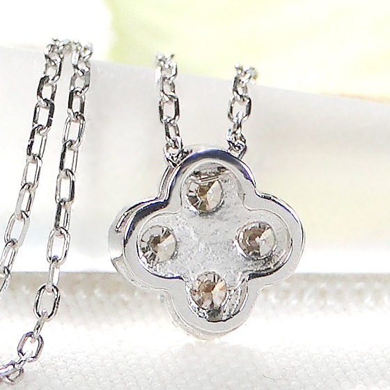 【Pt950/K18YG/PG】【0.12ct】クローバー ネックレス ダイヤモンド
