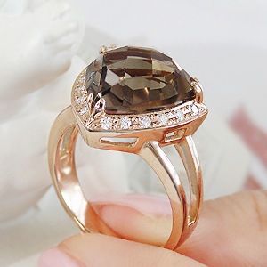 K18PG スモーキークオーツ ダイヤモンド リング csr0180-18p