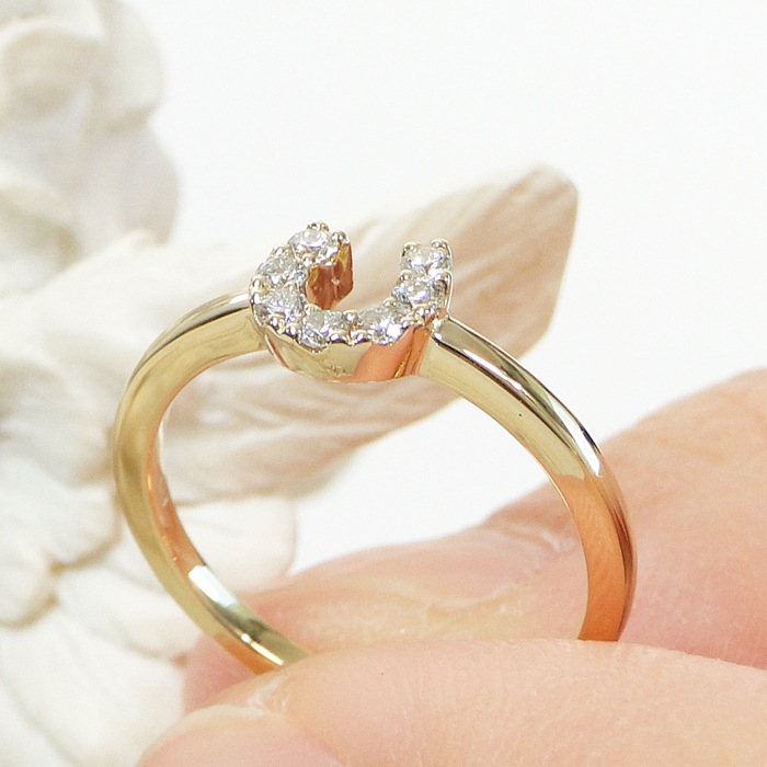 K18YG 馬蹄 ダイヤモンド ピンキーリング【0.10ct】 CSR0328-18Y