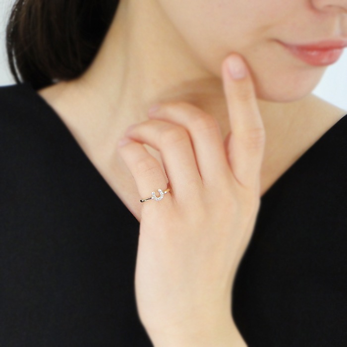 K18YG 馬蹄 ダイヤモンド ピンキーリング【0.10ct】 CSR0328-18Y