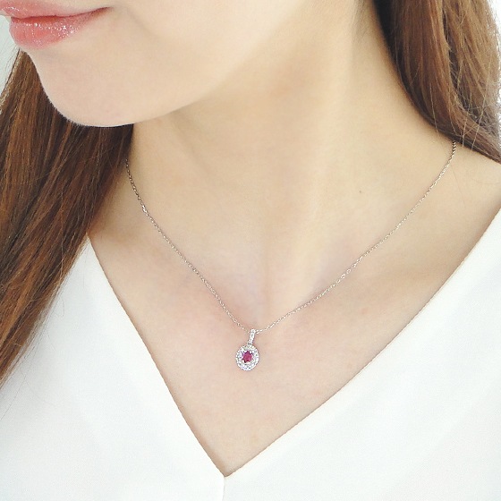 Pt950 ルビー オーバル ダイヤモンド ネックレス
