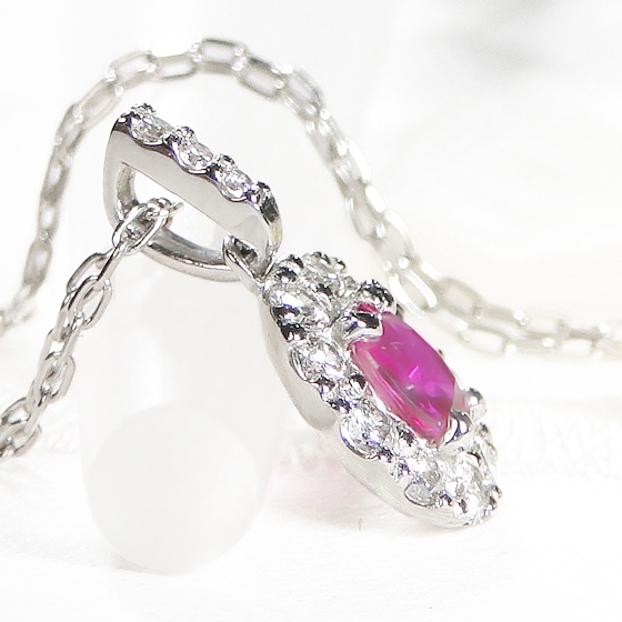 Pt950 ルビー オーバル ダイヤモンド ネックレス