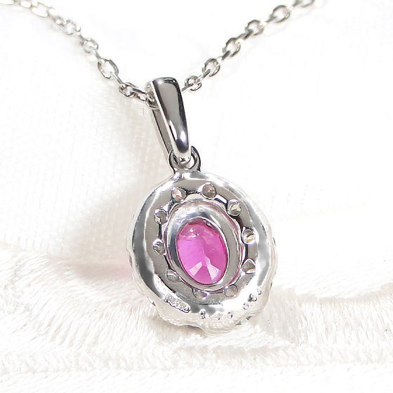 Pt950 ルビー オーバル ダイヤモンド ネックレス