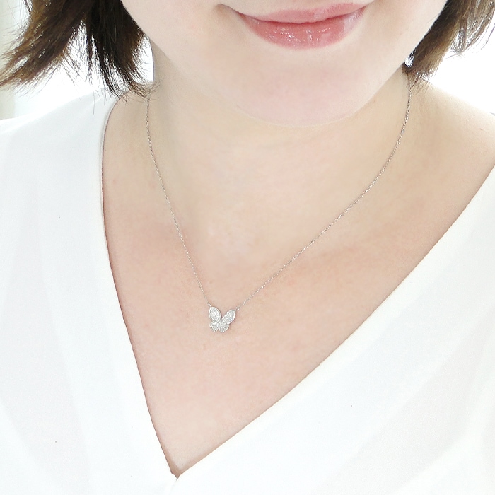 【Pt950/K18YG】【0.16ct】ダイヤモンド バタフライ ネックレス