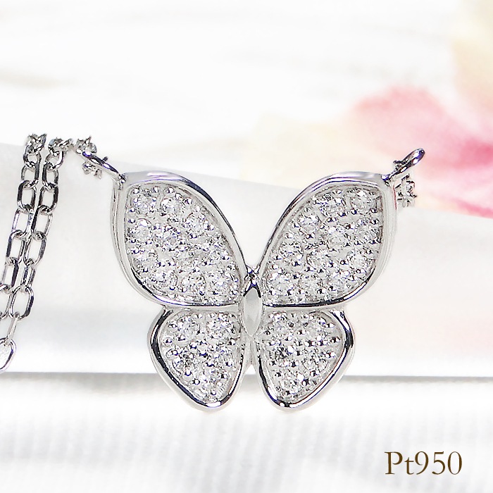 【Pt950/K18YG】【0.16ct】ダイヤモンド バタフライ ネックレス